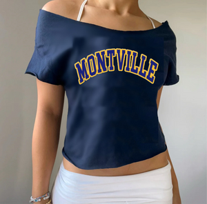 Varsity Text Off Shoulder Tee