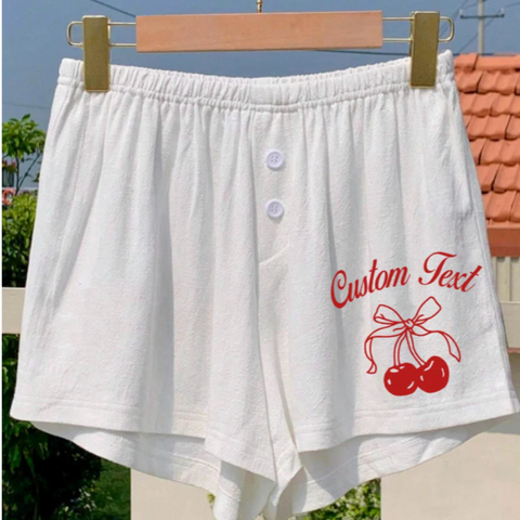 White Bow Cherry Flowy Shorts