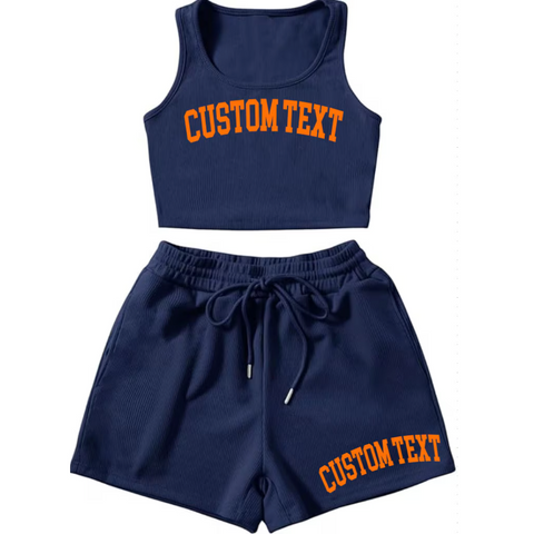 Ribbed Varsity Crop Top and Shorts Set