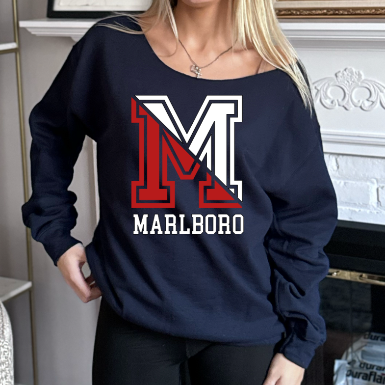 Off Shoulder Split Letter Crewneck